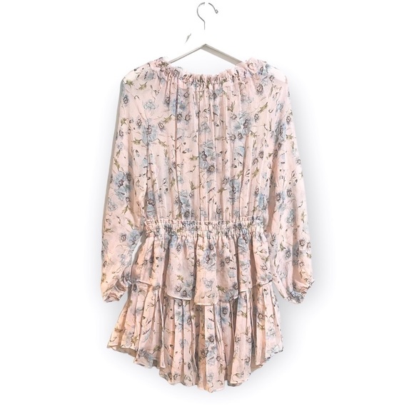 LoveShackFancy Silk Floral Popover‎ Mini Dress  Size S, Pink floral - Picture 2 of 14